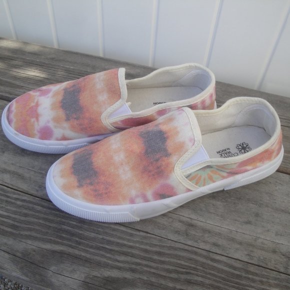 Avon Cushion Walk Tie-Dye Size 8 Peach Orange Slide-On Sneakers Boho Hippie - Picture 3 of 7